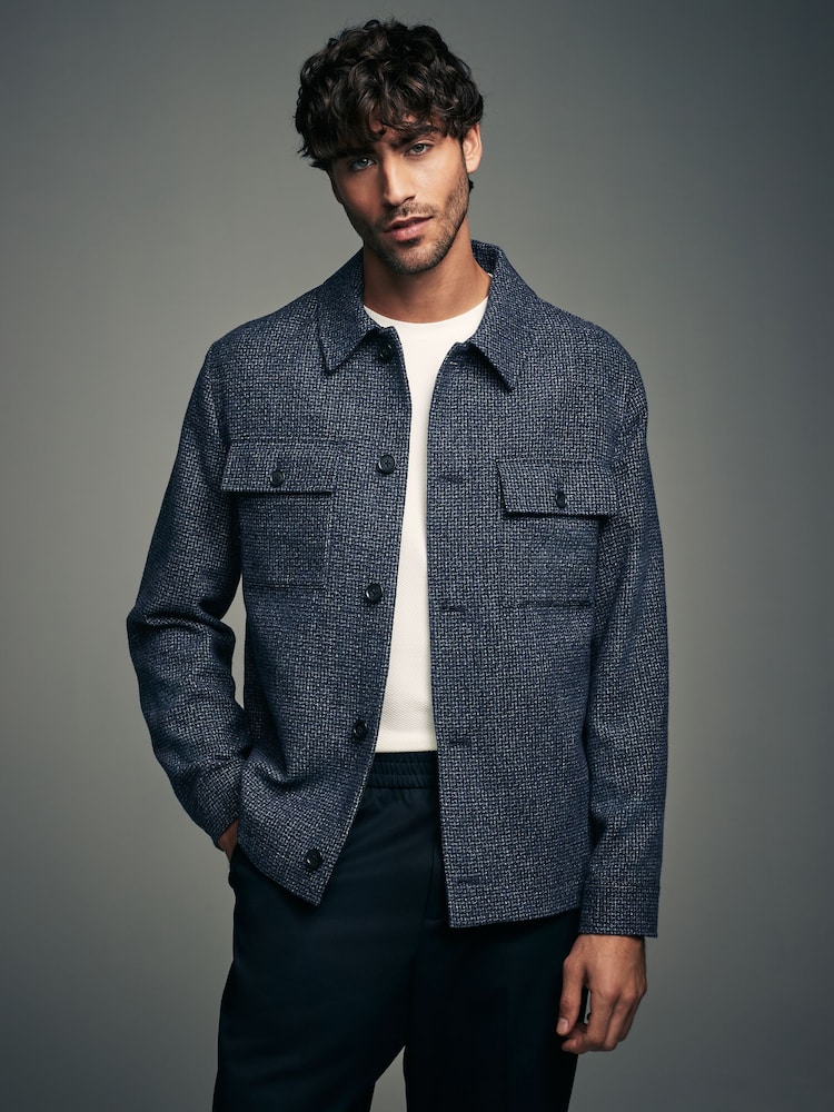Navy Blue Brushed Check Shacket - Image 1 of 12