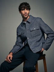 Navy Blue Brushed Check Shacket - Image 4 of 12