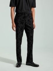 Black Velvet Floral Print Trousers - Image 1 of 10