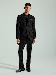 Black Velvet Floral Print Trousers - Image 2 of 10
