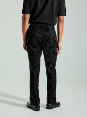 Black Velvet Floral Print Trousers - Image 3 of 10