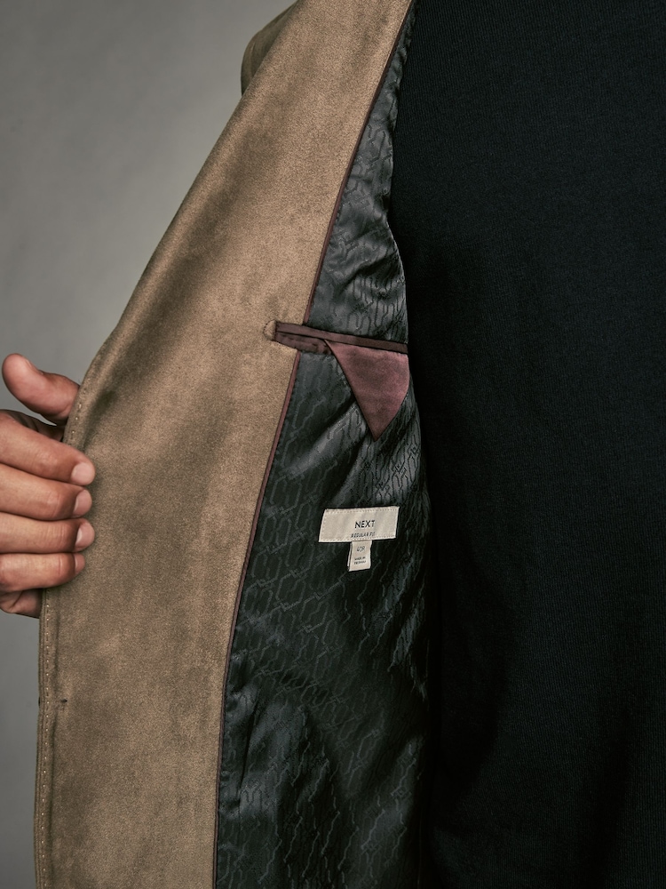 Stone Regular Fit Faux Suede Blazer - Image 11 of 11