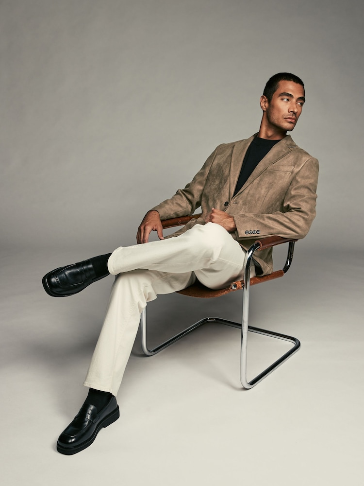 Stone Regular Fit Faux Suede Blazer - Image 3 of 11
