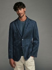 Navy Blue Regular Fit Faux Suede Blazer - Image 1 of 11