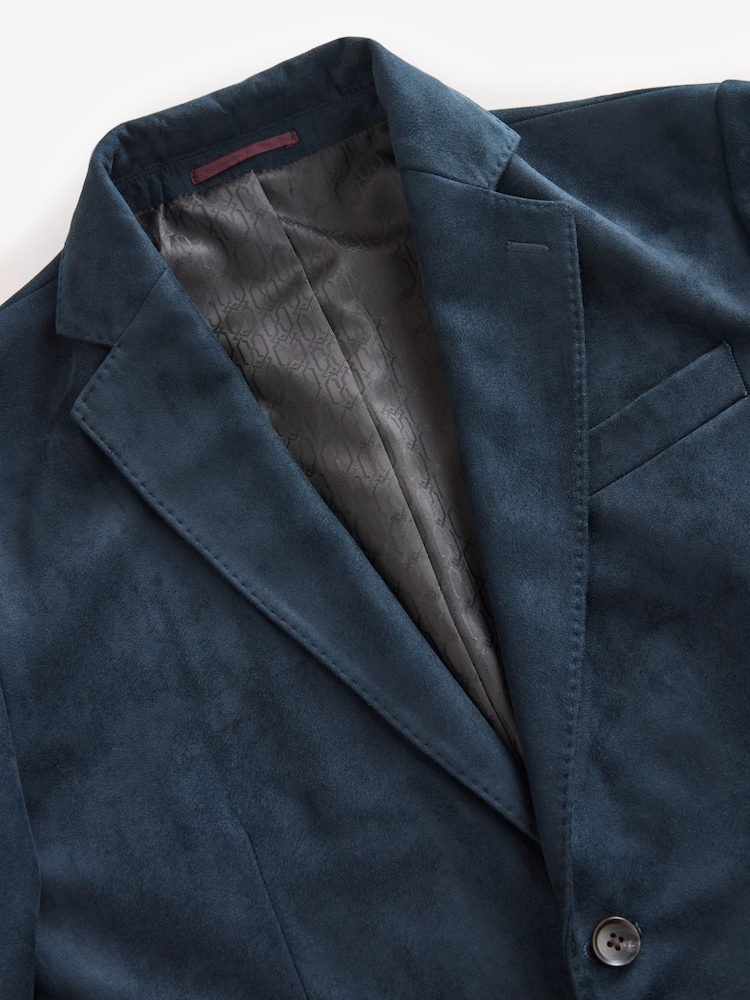 Navy Blue Regular Fit Faux Suede Blazer - Image 10 of 11