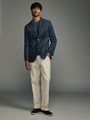 Navy Blue Regular Fit Faux Suede Blazer - Image 2 of 11