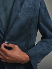 Navy Blue Regular Fit Faux Suede Blazer - Image 4 of 11
