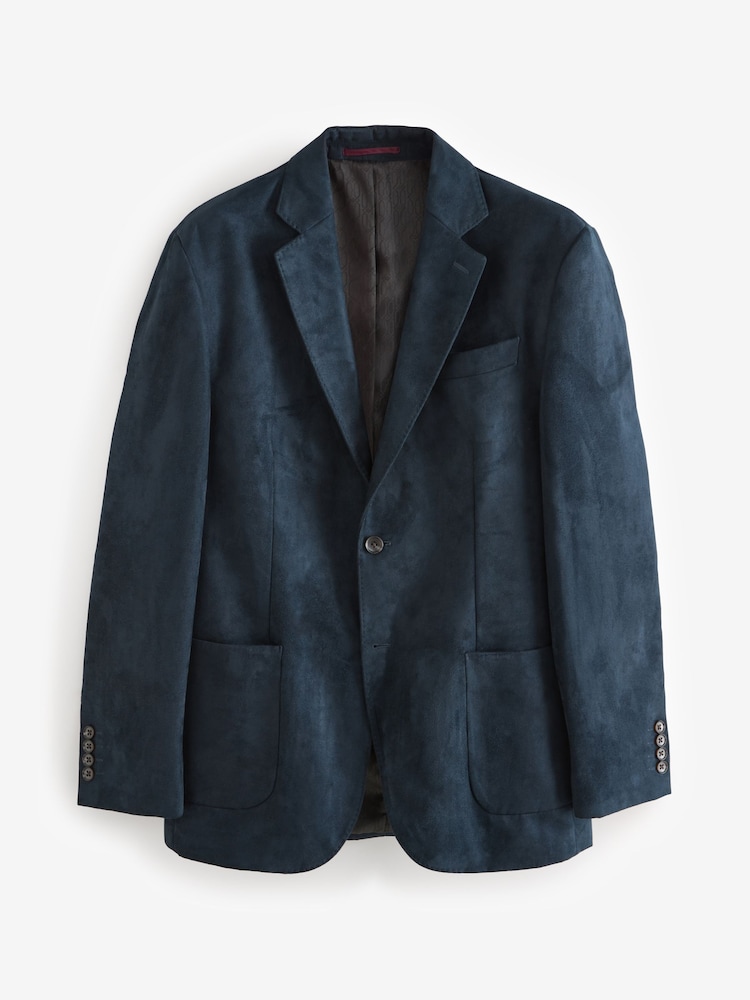 Navy Blue Regular Fit Faux Suede Blazer - Image 6 of 11