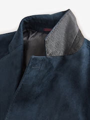 Navy Blue Regular Fit Faux Suede Blazer - Image 9 of 11