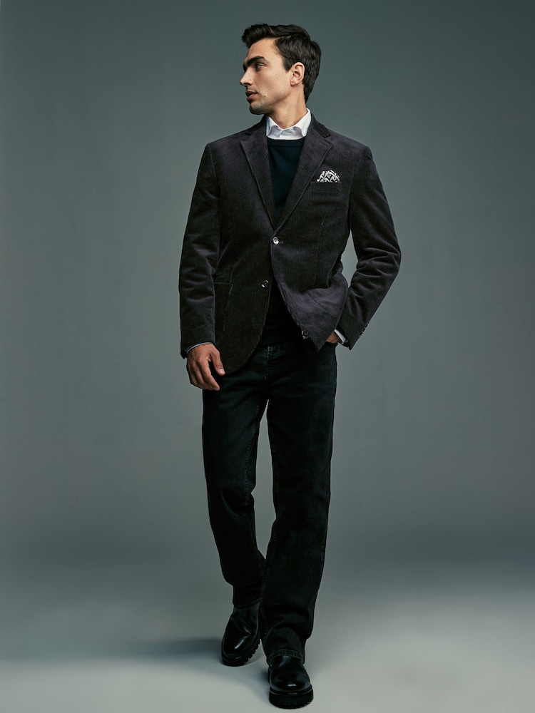 Black Regular Fit Textured Corduroy Blazer - Image 1 of 9