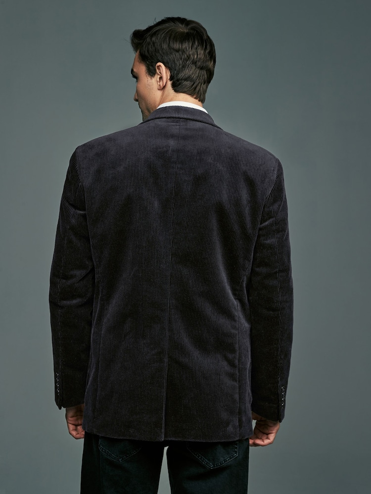 Black Regular Fit Textured Corduroy Blazer - Image 2 of 9