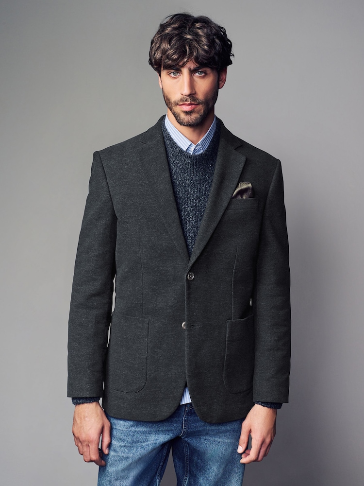 Charcoal Grey Nova Fides Moleskin Textured Blazer - Image 1 of 11