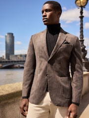 Neutral Brown Regular Fit Faux Suede Blazer - Image 1 of 9