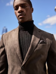 Neutral Brown Regular Fit Faux Suede Blazer - Image 2 of 9
