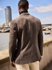 Neutral Brown Regular Fit Faux Suede Blazer - Image 3 of 9