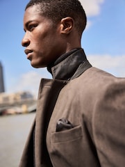 Neutral Brown Regular Fit Faux Suede Blazer - Image 4 of 9