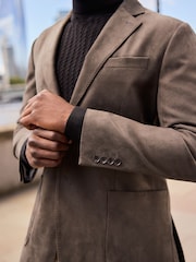 Neutral Brown Regular Fit Faux Suede Blazer - Image 5 of 9