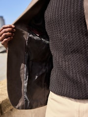Neutral Brown Regular Fit Faux Suede Blazer - Image 6 of 9