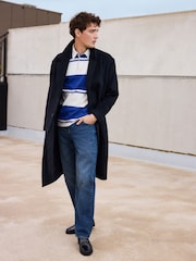 Navy Blue Soft Touch Relaxed Epsom Wool Overcoat - Image 1 of 11