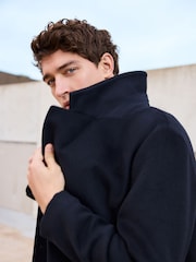 Navy Blue Soft Touch Relaxed Epsom Wool Overcoat - Image 10 of 11