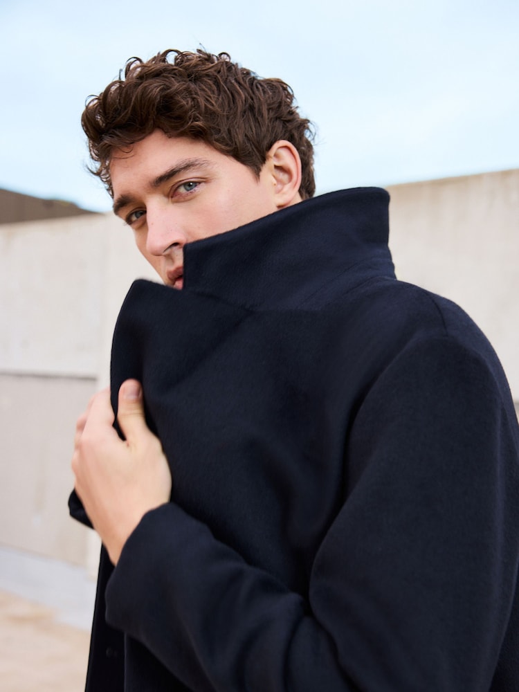 Navy Blue Soft Touch Relaxed Epsom Wool Overcoat - Image 11 of 11