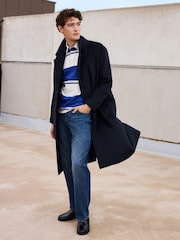 Navy Blue Soft Touch Relaxed Epsom Wool Overcoat - Image 2 of 11