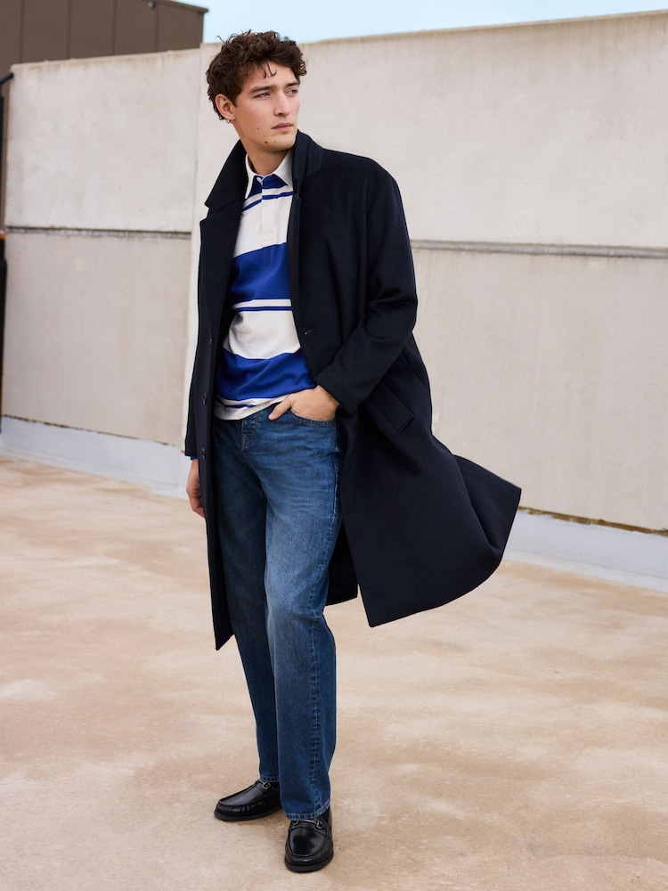 Navy Blue Soft Touch Relaxed Epsom Wool Overcoat - Image 2 of 11