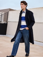 Navy Blue Soft Touch Relaxed Epsom Wool Overcoat - Image 3 of 11
