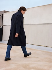 Navy Blue Soft Touch Relaxed Epsom Wool Overcoat - Image 4 of 11