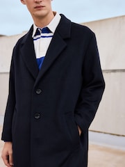 Navy Blue Soft Touch Relaxed Epsom Wool Overcoat - Image 8 of 11