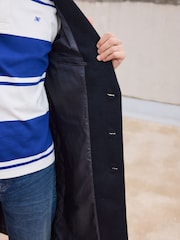 Navy Blue Soft Touch Relaxed Epsom Wool Overcoat - Image 9 of 11