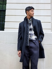 Black Mock Gilet Epsom Coat with Wool - Image 1 of 11
