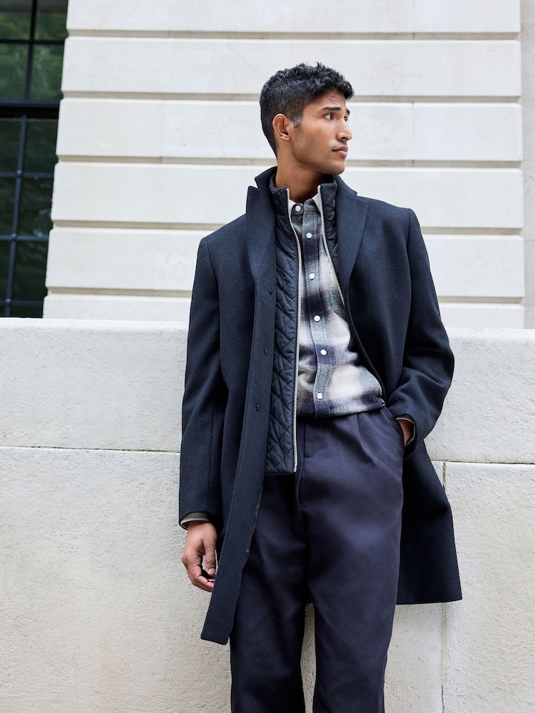 Black Mock Gilet Epsom Coat with Wool - Image 1 of 11