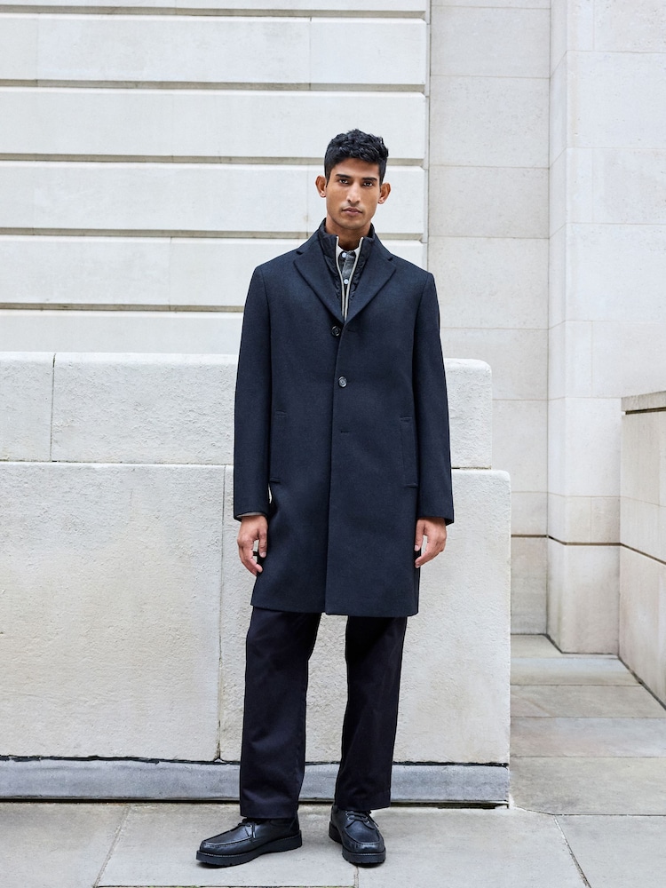 Black Mock Gilet Epsom Coat with Wool - Image 2 of 11