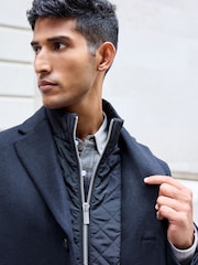Black Mock Gilet Epsom Coat with Wool - Image 4 of 11