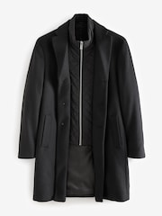 Black Mock Gilet Epsom Coat with Wool - Image 7 of 11