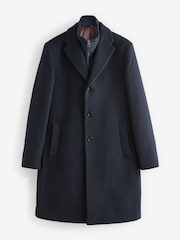 Navy Blue Signature Soft Touch Wool Rich Padded Italian Fabric Funnel Neck Coat - Image 10 of 12