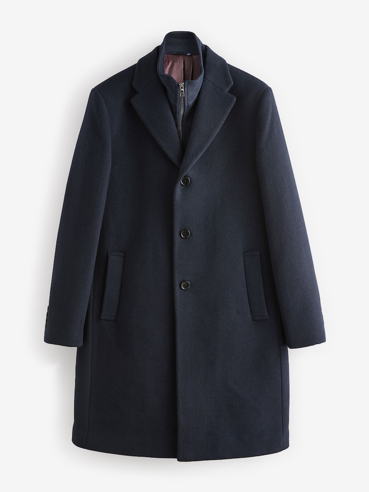 Navy Blue Signature Soft Touch Wool Rich Padded Italian Fabric Funnel Neck Coat - Image 10 of 12