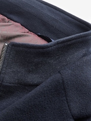 Navy Blue Signature Soft Touch Wool Rich Padded Italian Fabric Funnel Neck Coat - Image 12 of 12