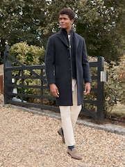 Navy Blue Signature Soft Touch Wool Rich Padded Italian Fabric Funnel Neck Coat - Image 2 of 12