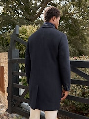 Navy Blue Signature Soft Touch Wool Rich Padded Italian Fabric Funnel Neck Coat - Image 3 of 12