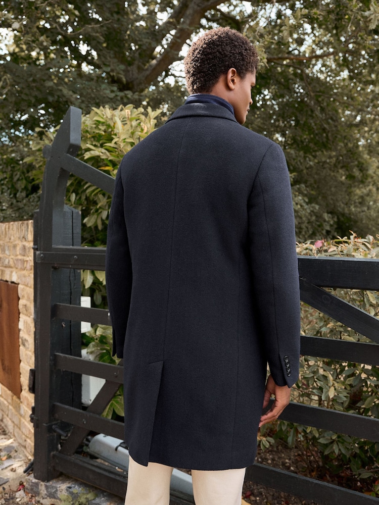Navy Blue Signature Soft Touch Wool Rich Padded Italian Fabric Funnel Neck Coat - Image 3 of 12