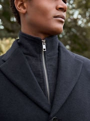 Navy Blue Signature Soft Touch Wool Rich Padded Italian Fabric Funnel Neck Coat - Image 6 of 12