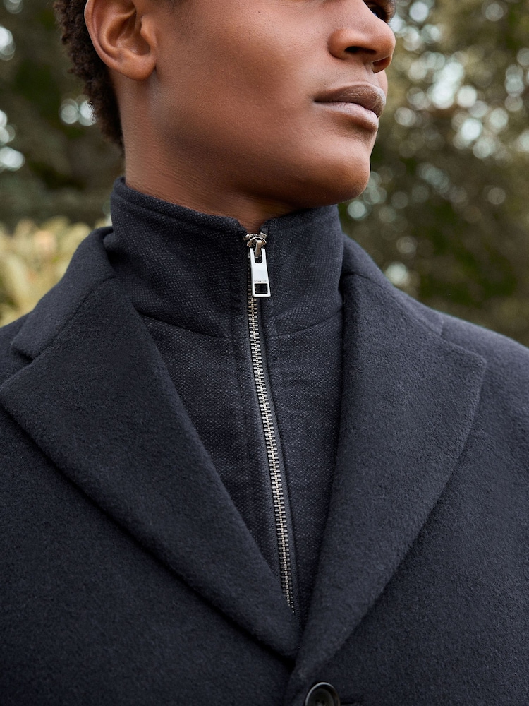 Navy Blue Signature Soft Touch Wool Rich Padded Italian Fabric Funnel Neck Coat - Image 6 of 12