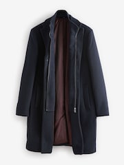 Navy Blue Signature Soft Touch Wool Rich Padded Italian Fabric Funnel Neck Coat - Image 9 of 12