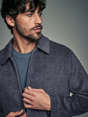 Navy Blue Soft Touch Padded Harrington Jacket with Wool - Image 1 of 6