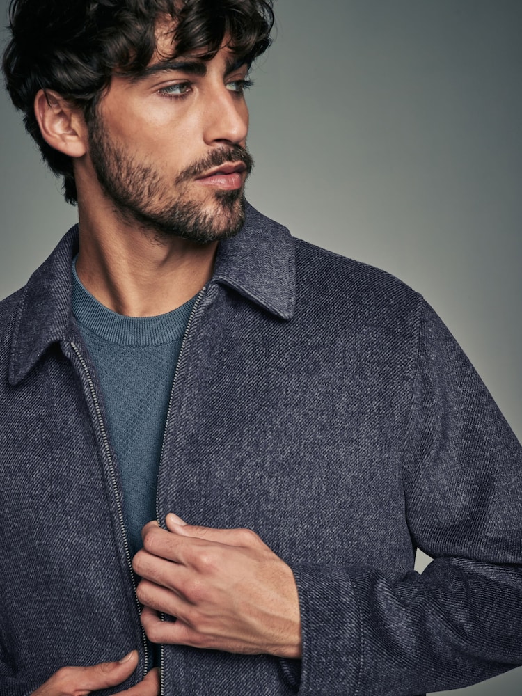 Navy Blue Soft Touch Padded Harrington Jacket with Wool - Image 1 of 6