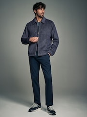 Navy Blue Soft Touch Padded Harrington Jacket with Wool - Image 3 of 6