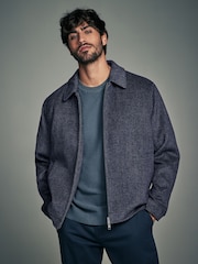 Navy Blue Soft Touch Padded Harrington Jacket with Wool - Image 4 of 6