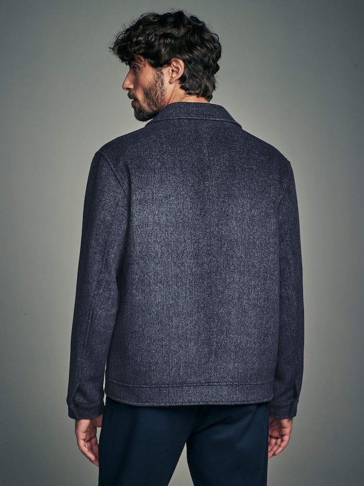 Buy Navy Blue Soft Touch Padded Harrington Jacket with Wool from